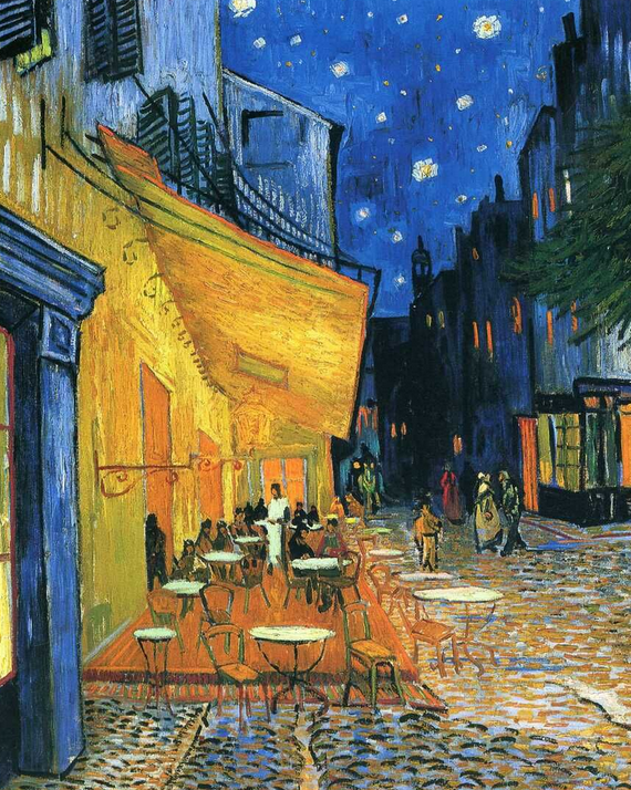 Terrasse de café de nuit à Arles de Van Gogh